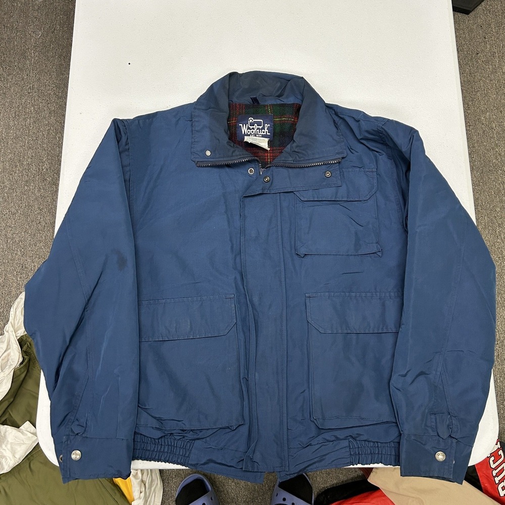 Woolrich Bomber Jacket Mens Medium Blue Plaid Lined Utility Workwear 17155
